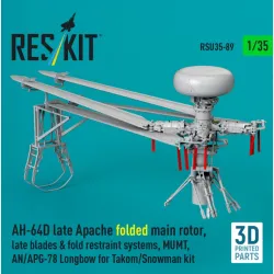 Reskit Rsu35-0089 1/35 Ah-64d Late Apache Folded Main Rotor Late Blades Fold Restraint Systems Mumt An/Apg-78 Longbow For Takom/Snowman Kit 3d Printed