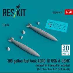 Reskit Rsu48-0419 1/48 300 Gallon Fuel Tank Aero 1d Usn Usmc Without Fin Bobtail Fin Included 2pcs A1 A4 A6 A7 S3 Ea 6a 3d Printed