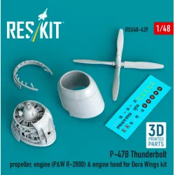 Reskit RSU48-0439 1/48 ​​P-47B Thunderbolt propeller engine P W R-2800 engine hood for Dora Wings kit 3D Printed