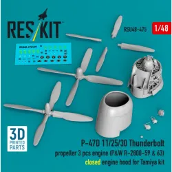 Reskit Rsu48-0475 1/48 P-47d 11/25/30 Thunderbolt Propeller 3 Pcs Engine P W R-2800-59 63 Closed Engine Hood For Tamiya Kit 3d Printed