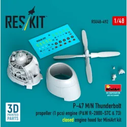 Reskit Rsu48-0492 1/48 P-47 M/N Thunderbolt Propeller 3 Pcs Engine P W R-2800-57c 73 Closed Engine Hood For Miniart Kit 3d Printed
