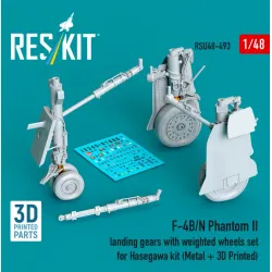 Reskit RSU48-0493 1/48 ​​F-4B/N Phantom II landing gear with weighted wheels set for Hasegawa kit Metal 3D Printed