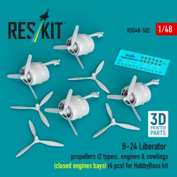 Reskit Rsu48-0502 1/48 B-24 Liberator Propellers Engines And Cowlings Closed Engine Bays For Hobbyboss