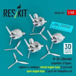 Reskit Rsu48-0561 1/48 B-24 Liberator Propellers Engines And Cowlings Closed Engine Bays And Open Engine Bays For Hobbyboss