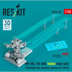 Reskit Rsu48-0645 1/48 Mh-60l Uh-60a Folded Main Rotor With Blade Fold Restraint Systems For Icm Kit 3d Printed