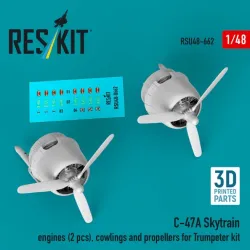 Reskit Rsu48-0662 1/48 C-47a Skytrain Engines 2 Pcs Cowlings And Propellers For Trumpeter Kit 3d Printed