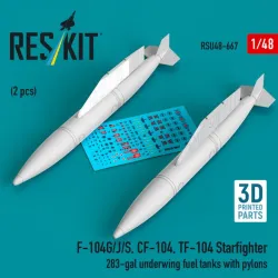 Reskit Rsu48-0667 1/48 F-104g/J/S Cf-104 Tf-104 Starfighter 283-gal Underwing Fuel Tanks With Pylons 2 Pcs 3d Printed