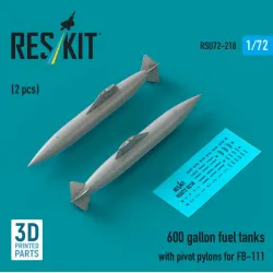 Reskit Rsu72-0218 1/72 600 Gallon Fuel Tanks With Pivot Pylons For Fb-111 2 Pcs 3d Printed