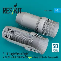 Reskit RSU72-0301 1/72 F‑15 Eagle/Strike Eagle A, B, C, D, E early, J F100-PW-220 open exhaust nozzles for Hasegawa kit