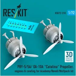 Reskit Rsu72-0310 1/72 Pby-5/5a/ Oa-10a Catalina Propeller Engines Cowling For Academy/Revell/Wolfpack Kit 3d Printed