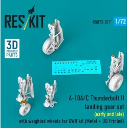 Reskit Rsu72-0317 1/72 A-10a/C Thunderbolt Ii Landing Gear Set Early And Late With Weighted Wheels For Gwh Kit Metal 3d Printed