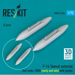 Reskit Rsu72-0336 1/72 F-14 Tomcat External Fuel Tanks 1000l Early And Late With Pylons 2 Pcs 3d Printed
