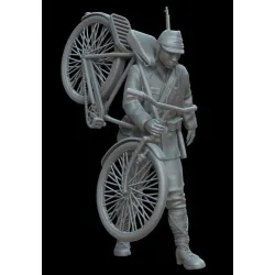White Stork Miniatures F72078 1/72 Japanese Soldier With A Bicycle Resin Unassembled Unpainted Kit