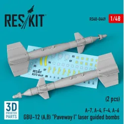 Reskit Rs48-0449 1/48 Gbu12 A B Paveway I Laser-guided Bombs 2 Pcs A7 A4 F4 A6 3d Printed