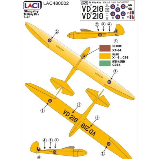 Laci 480002 1/48 Slingsby T6 Kirby Kite Bga 327 Uk Single-seat Sport Glider