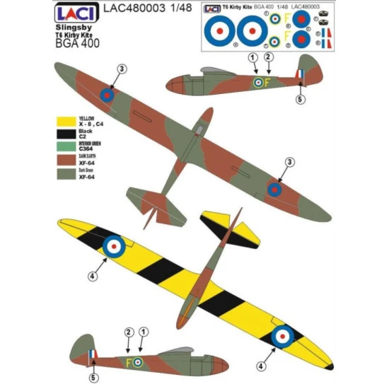 Laci 480003 1/48 Slingsby T6 Kirby Kite Bga 400 Uk Single-seat Sport Glider