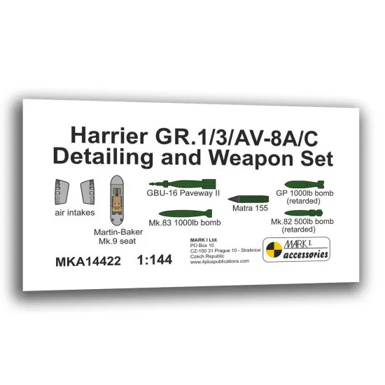 Mark I Mka14422 1/144 Harrier Gr.1/3/Av-8a/C Detailing And Weapon Set Resin