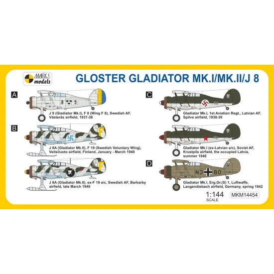 Mark I Mkm144054 1/144 Gloster Gladiator Mk.i/Ii/J 8 Foreign Service Fighter