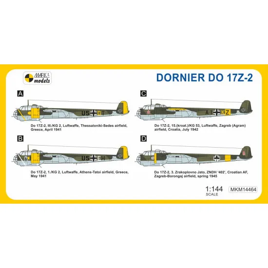 Mark I Mkm144064 1/144 Dornier Do 17z-2 Balkan Operations German Light Bomber