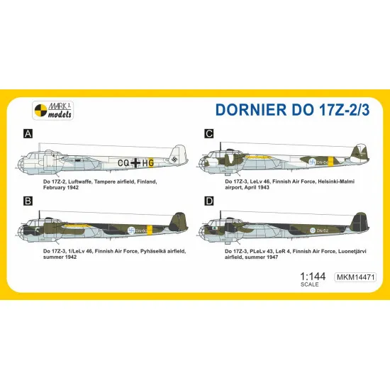 Mark I Mkm144071 1/144 Dornier Do 17z-2/3 In Finland German Light Bomber