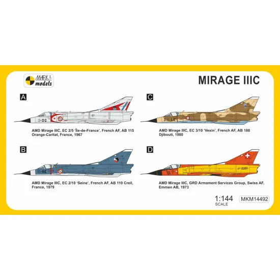 Mark I Mkm144092 1/144 Mirage Iiic Delta-wing Fighter French Jet Fighter