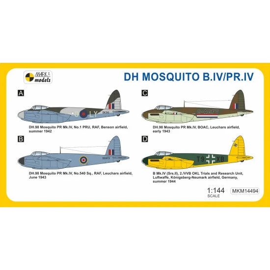 Mark I Mkm144094 1/144 De Havilland Mosquito Dh.98 Pr.iv/B.iv Special Liveries