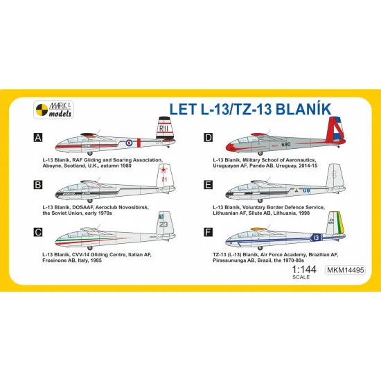 Mark I Mkm144095 1/144 L-13 Blanik Military Service Czech Two-seater Glider 2pcs