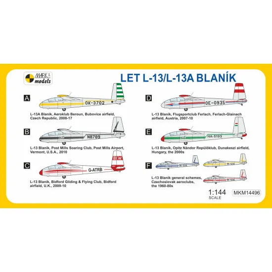 Mark I Mkm144096 1/144 L-13 Blanik Aeroclub Workhorse Czech Two-seater Glider 2p