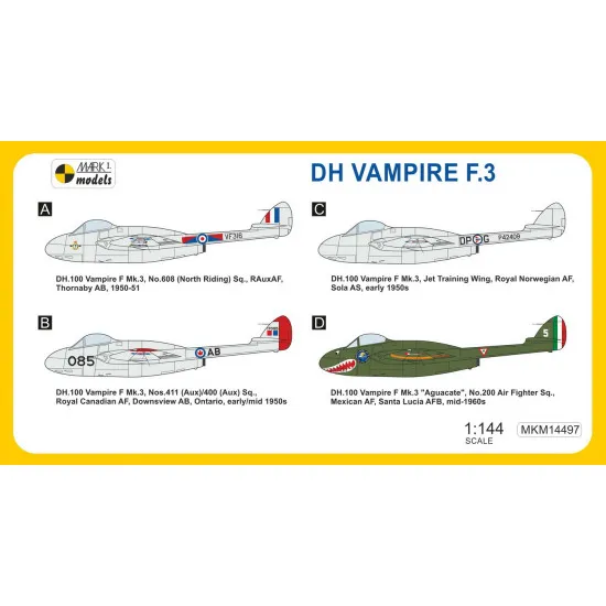 Mark I Mkm144097 1/144 De Havilland Dh.100 Vampire F.3 British Jet Fighter 2in1