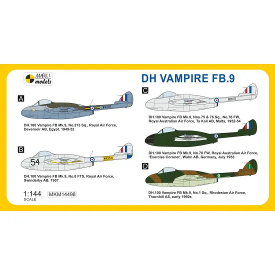 Mark I Mkm144098 1/144 De Havilland Vampire Fb.9 Tropical Fighter-bomber 2in1