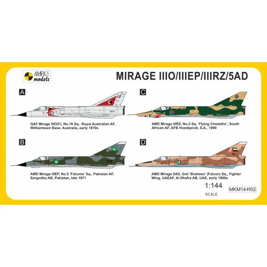 Mark I Mkm144102 1/144 Mirage Iiio/Ep/Rz/5ad Worldwide Service French Fighter