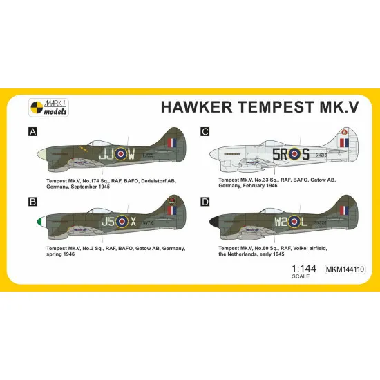 Mark I Mkm144110 1/144 Hawker Tempest Mk.v Srs.2 Fierce Raf Fighter Raf Wwii 2pc