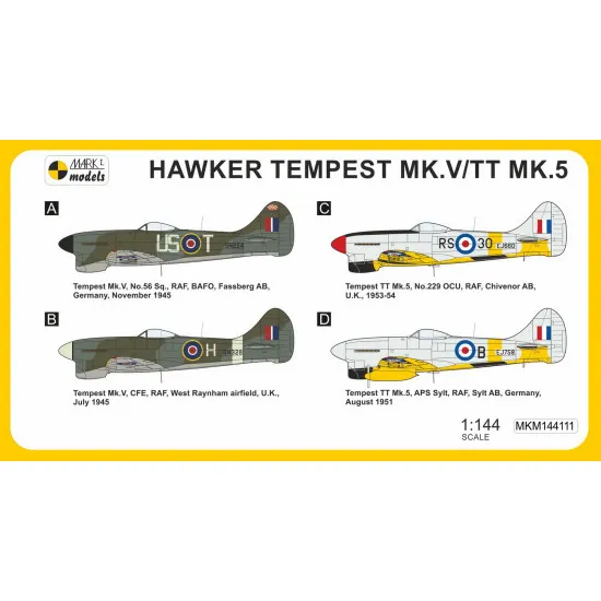 Mark I Mkm144111 1/144 Tempest Mk.v/Tt.5 In Final Role Raf British Fighter 2pcs