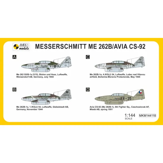 Mark I Mkm144118 1/144 Messerschmitt 262b/Cs-92 Jet Trainer German Fighter 2in1