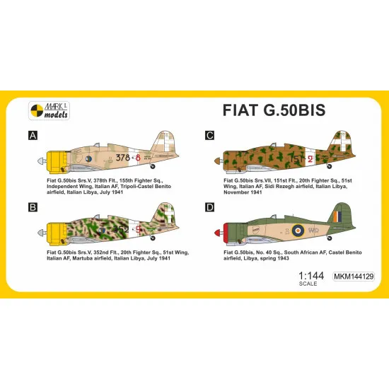 Mark I Mkm144129 1/144 Fiat G.50bis In Africa Italian Fighter Aircraft Wwii 2pcs