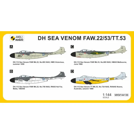Mark I Mkm144136 1/144 Dh.112 Sea Venom Faw.22/53/Tt.53 Far East And Australia