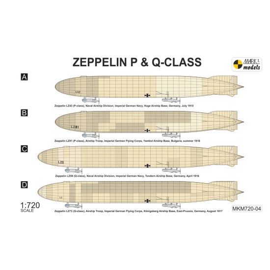 Mark I Mkm720-04 1/720 Zeppelin P And Q-class Night Intruders Rigid Airship 2 In 1