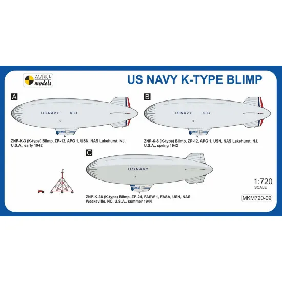Mark I Mkm720-09 1/720 Goodyear K-type Blimp Early Production Non-rigid Airship