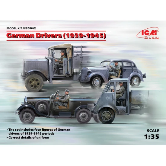 ICM 35642 1/35 SCALE MODEL KIT GERMAN DRIVERS (1939-1945) (4 FIGURES) WW II