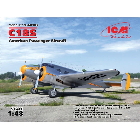 ICM 48185 C18S AMERICAN PASSENGER AIRCRAFT PLASTIC MODEL KIT 1/48 SCALE