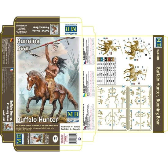 Wild West Indian Wars BUFFALO HUNTER. RUNNING BEAR 1/24 scale MASTER BOX 24048