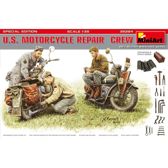 U.S. MOTORCYCLE REPAIR CREW. SPECIAL EDITION 1/35 scale model kit MINIART 35284 U.S. MOTORCYCLE REPAIR CREW. SPECIAL EDITION 1/35 scale model kit MINIART 35284