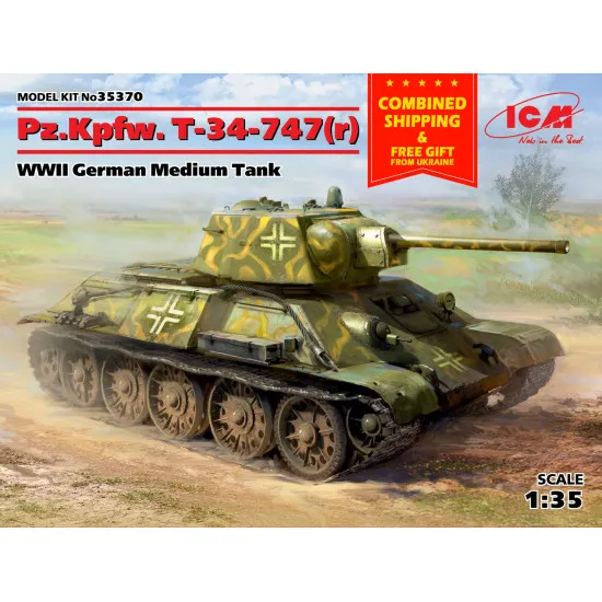 PZ.KPFW. 747 T-34 (R), World War II GERMAN MEDIUM TANK 1/35 sacle kit ICM 35370