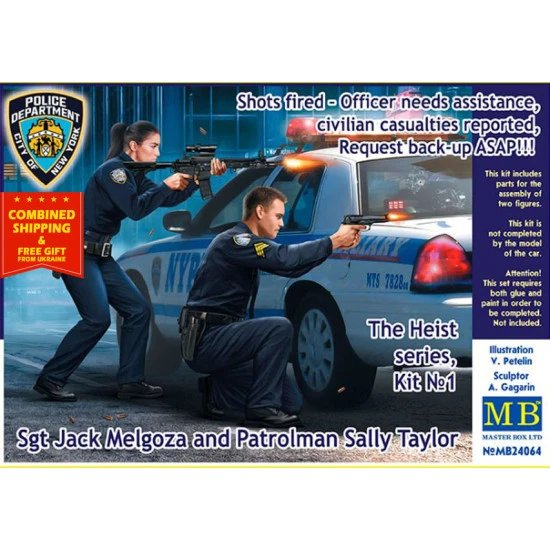 Master Box 24064 1/24 THE HEIST SERIES, KIT SHOTS FIRED - OFFICER NEEDS ASSISTANCE, CIVILIAN CASUALTIES REPORTED, REQUEST BACK-UP ASAP!!! SGT JACK MELGOZA AND PATROLMAN SALLY TAYLOR