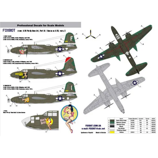 DOUGLAS A-20 BOSTON PIN-UP NOSE ART AND STENCILS PART 2 Foxbot 72-008