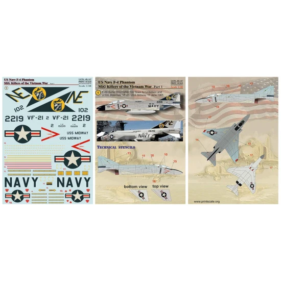 DECAL FOR F-4 PHANTOM MIG KILLERS VIETNAM WAR 1/48 SCALE PRINT SCALE 48-147