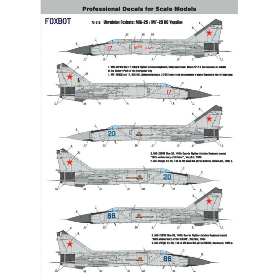 DECAL FOR UKRAINIAN FOXBATS MIG-25 1/72 scale Foxbot 72-016