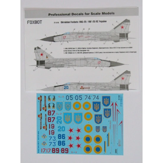 DECAL FOR UKRAINIAN FOXBATS MIG-25 1/72 scale Foxbot 72-016