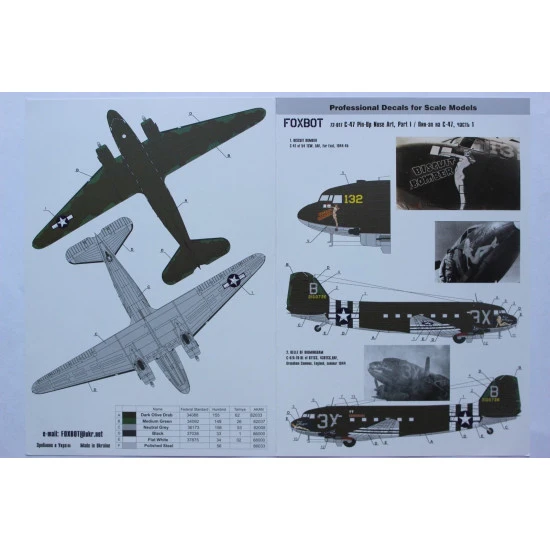 DOUGLAS C-47 SKYTRAIN DAKOTA PIN-UP NOSE ART AND STENCILS 1 1/72 Foxbot 72-017