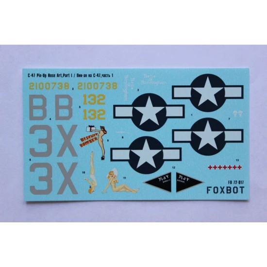 DOUGLAS C-47 SKYTRAIN DAKOTA PIN-UP NOSE ART AND STENCILS 1 1/72 Foxbot 72-017